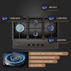 FOTILE GLG30401-Y 30” Moonshadow Tempered Glass 4 Gas Cooktop, Tri-Ring 18,000 BTUs Center Burner with Flame Failure Protection Removable Grates and Installation/LP Kit