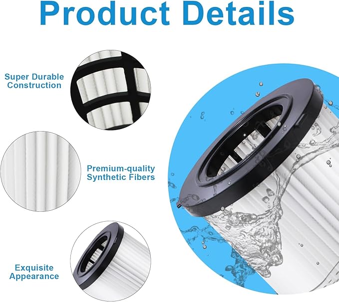DCV580H DCV581H Vacuum Filters Replacement for DEWALT 20V MAX Wet/Dry VAC DCV580H (Cordless) DCV581H DCV5801H, Washable & Reusable Vacuum Filter for Cordless Vacuums(2 Pack)