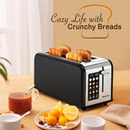 Mecity 4 Slice Toaster with Touchscreen Long Slot, Stainless Steel Smart Bread Toaster for Bagel Muffin Waffle Gluten Free Breads, Timer, Defrost, Reheat, 120V 1400W