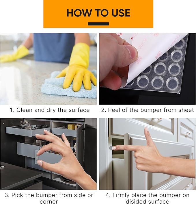 128 Self Adhesive Cabinet Door Bumpers – Sticky Grey Silicone Rubber Pads for Furniture Drawers, Kitchen Cabinets, Decor, Wall Protection – Vellax