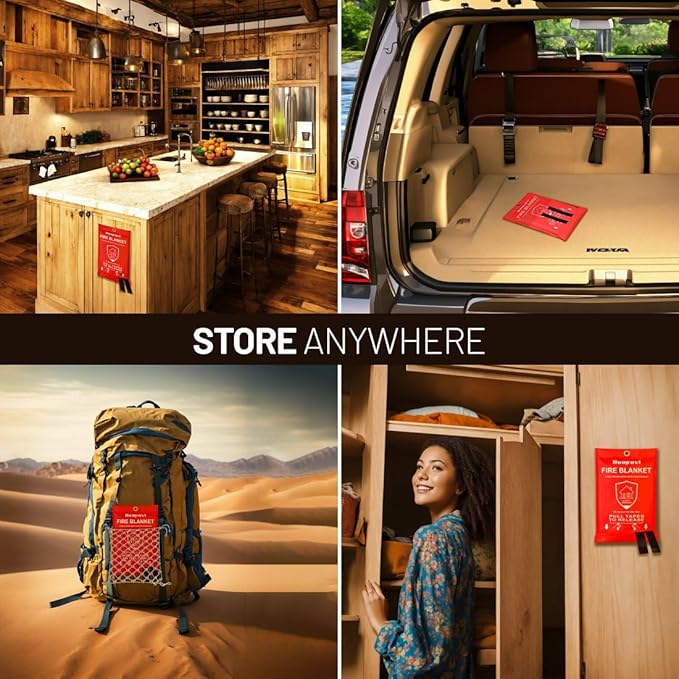 2-Pack Emergency Fire Blanket for Home & Kitchen, 40” x 40" Flame-Resistant Blankets Suitable for Camping, Barbecue, Picnic, Car, Fireplace & Warehouse Emergency Survival Safety Blankets.