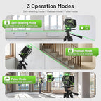 Huepar Laser Level 360 Self Leveling, 4x360° Green 4D Cross Line Laser with LCD Screen, Bluetooth Outdoor Pulse Mode Laser Tool for Construction -Remote Control, Li-ion Battery or 4 AA Batteries-S04CG