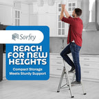 Step Ladder 2 Step Folding, Decorative - Beautiful Gray Wood & Silver Aluminum, Ultra Slim Profile, Anti Slip Steps, Sturdy-Portable for Home, Office, Kitchen, Photography Use,by SORFEY