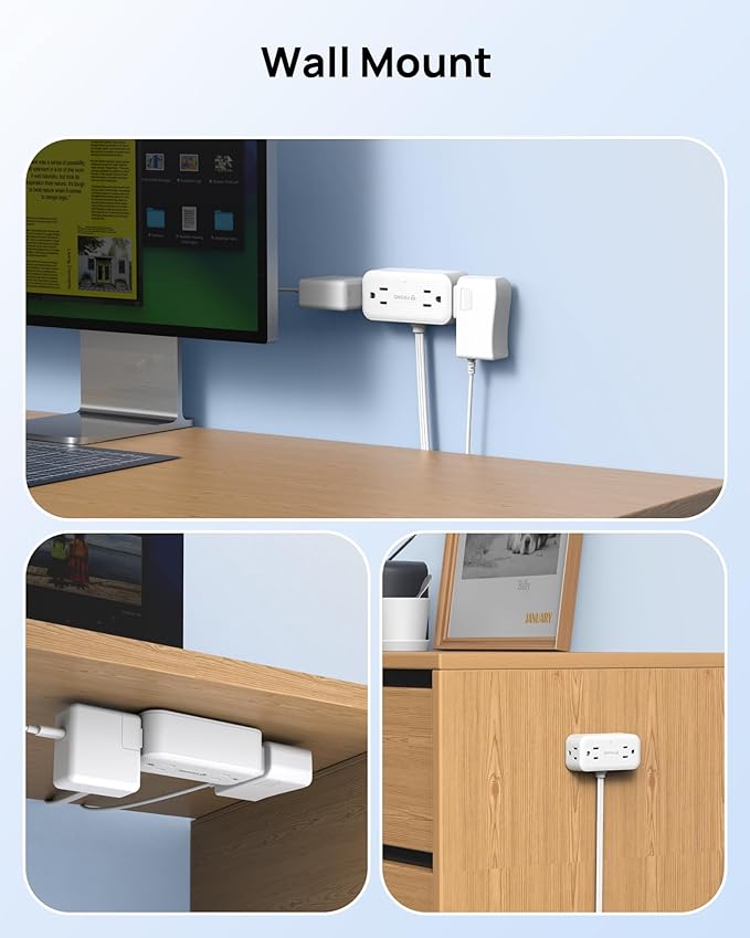 TROND 360° Rotating Plug 10FT Extension Cord, 4 Widely Spaced AC Outlets, Flat Plug Surge Protector, Wall Mount, Surge Protection Power Strip for Travel Kitchen Dorm Room Essentials, White