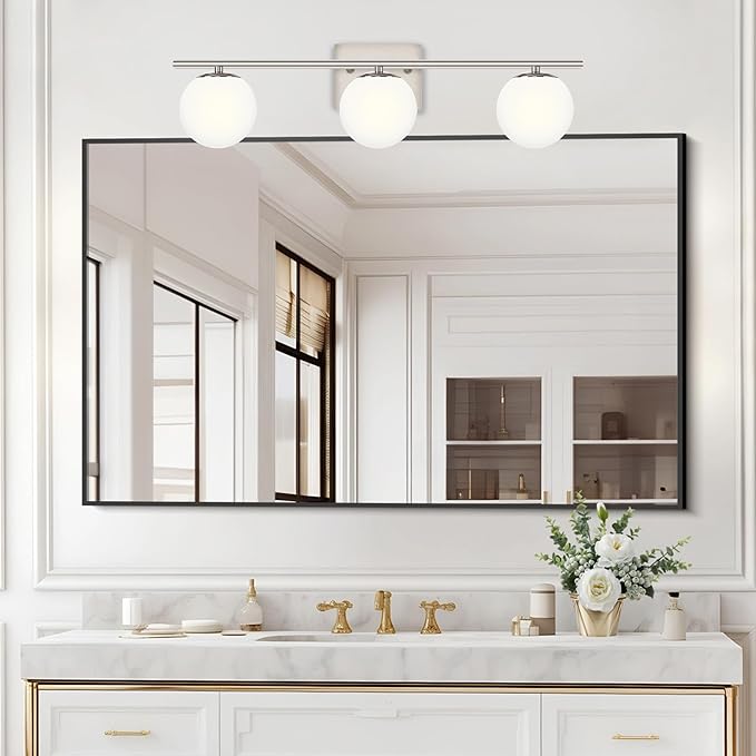 New Bathroom Vanity Light Fixtures 3 Lights Brushed Nickel Glass Shade Modern Wall Bar Sconce Over Mirror