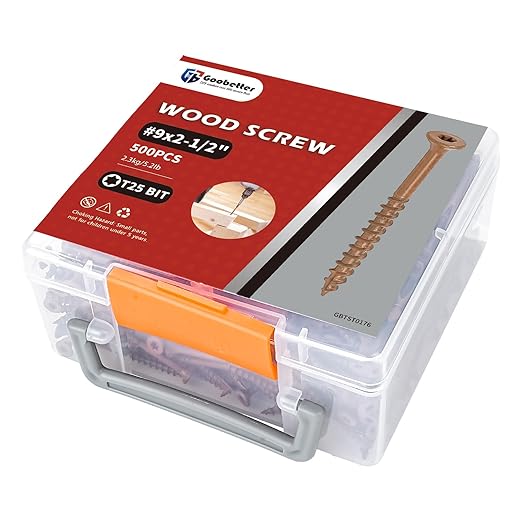 Deck Screws 2 1/2 inch, 500 Pcs Wood Screws #9 x 2-1/2", Rust Resistant, Construction Fence Exterior Screws, Torx Head Drive, 2 Pcs T25 Star Bits Included, Brown