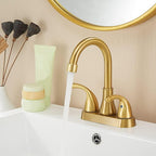 Bathroom Sink Faucet FRANSITON 4 Inch 2 Handle Lead-Free Brushed Grey Bath Sink Faucet with Pop-up Drain Stopper and Supply Hoses