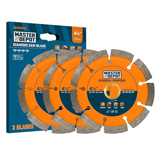 4-1/2" Diamond Saw Blade, Segmented Rim, Dry/Wet Cutting, for Cutting Concrete, Paver, Masonry, Terrazzo, Stone, Granite, Block, 7/8"-5/8” Arbor for Angle Grinder & Handheld Gas Saw (3 Pack)
