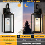 19" Dusk to Dawn Outdoor Lighting 2 Pack, Large Outdoor Wall Lights Dusk to Dawn, Black Sensor Porch Lights Exterior Lighting Fixtures Wall Mount for House Garage -with Gold Trim