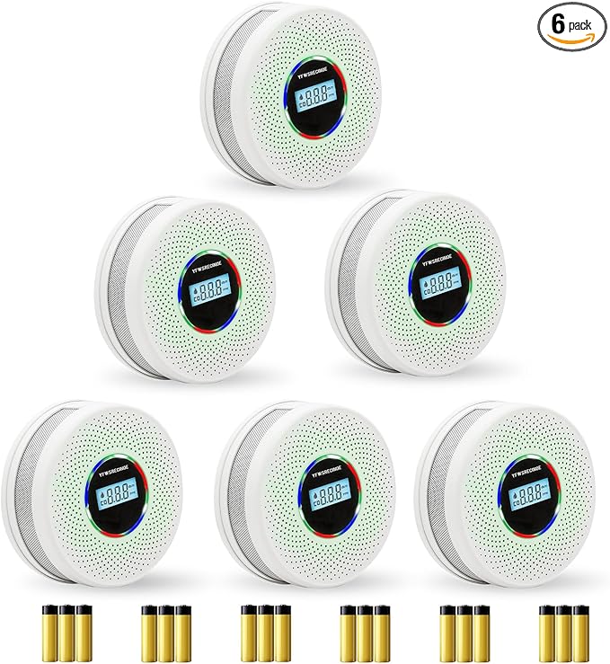 6 Pack Upgraded Combination Smoke and Carbon Monoxide Alarm Detector, Dual Sensor Smoke Alarm&Carbon Monoxide Detector (Includes Battery)