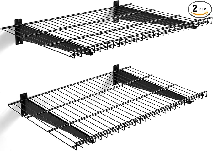 2 Pack Garage Wall Mounted Shelf, 27.6" x 11.4" Heavy Duty Wall Storage Shelves for Garage, Workshop, Laundry Room and Kitchen, Max Load 50 lbs (Black,2 Pack)