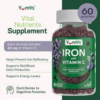 VumVs Iron Gummies for Women and Men - Grape Flavor - 10 mg Chewable Iron Supplement for Women Gummies with Vitamin C - Kosher, Gluten Free - Blood Builder Iron Supplement Gummies (60 Count), 1 Pack