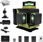 Laser Level 360 Self Leveling, 3x360° 3D Green Line Laser Level for Picture Hanging, Rechargeable Lazer Level with Type-C Charger, 2 * 3600mAh Batteries, Magnetic Rotating Stand and Hard Case