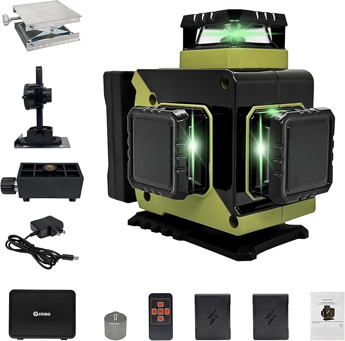Laser Level 360 Self Leveling, 3x360° 3D Green Line Laser Level for Picture Hanging, Rechargeable Lazer Level with Type-C Charger, 2 * 3600mAh Batteries, Magnetic Rotating Stand and Hard Case