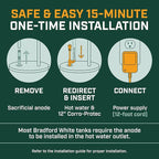 Corro-Protec Powered Anode Rod for Bradford White Water Heater and Hot Water Outlet Installation, Eliminates Rotten Egg/Sulfur Smell within 24 hours and Stops Corrosion Inside Tank, 20-Year Warranty