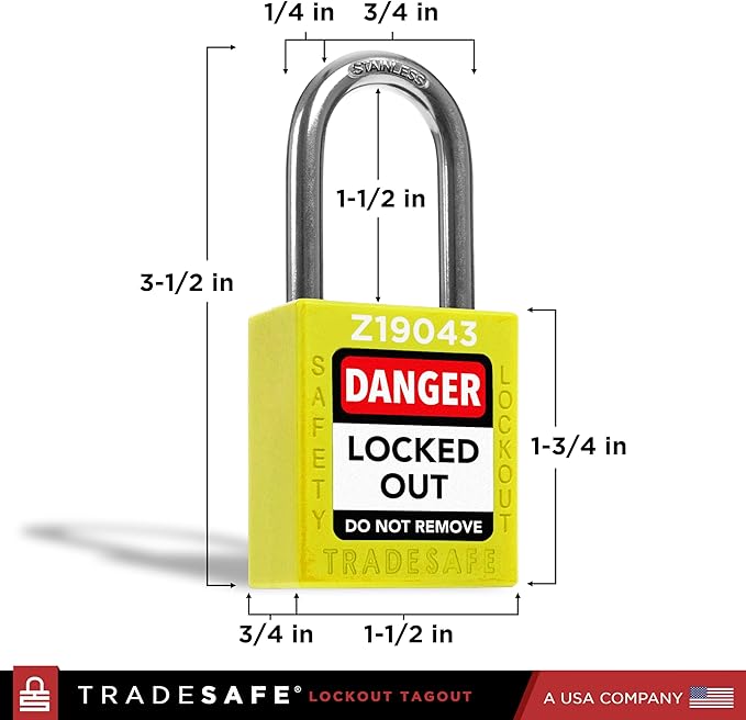 TRADESAFE Lockout Tagout Locks Set - 10 Yellow Keyed Alike Padlocks, 2 Keys Per Lock, OSHA Compliant Loto Locks
