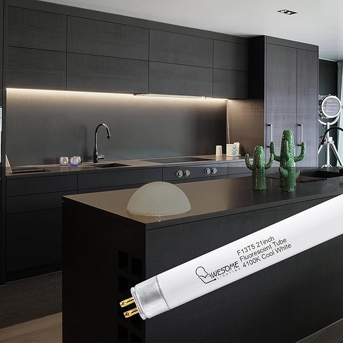 8 Pack 21 Inch F13T5/CW Fluorescent Light Bulb, 4100K Cool White, T5 13 Watts Fluorescent Replacement Bulb for Counter and Cabinet Fixture, G5 Base