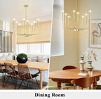 Qamra Modern Farmhouse Gold Chandelier for Dining Room, 8-Light Rustic Candle Chandelier Light Fixture, Industrial Hanging Chandeliers Lighting for Living Room, Kitchen, Staircase, Entryway, Foyer