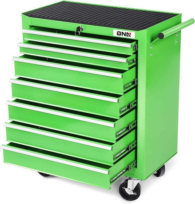 DNA MOTORING 7-Drawer Rolling Tools Chest, Rolling Tool Storage Cabinet, Heavy Duty Mechanic Tool Cart, Trolley Organizer for Garage, Warehouse, Workshop, Green, TOOLS-00399