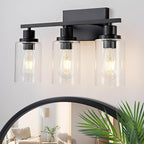 3 Light Bathroom Light Fixtures Black Vanity Light Over Mirror Modern Farmhouse Wall Lighting Sconces Rustic Industrial Wall Lamp for Bathroom, Bedroom, Living Room E26 Socket with Glass Shade