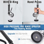 21" Height Commercial Sink Faucet Deck Mount with Pre-Rinse Sprayer, Commercial Kitchen Faucet with 8" Add-on Swing Spout Faucet & Spring Pull Down Sprayer, 8" Adjustable Center Kitchen Faucet