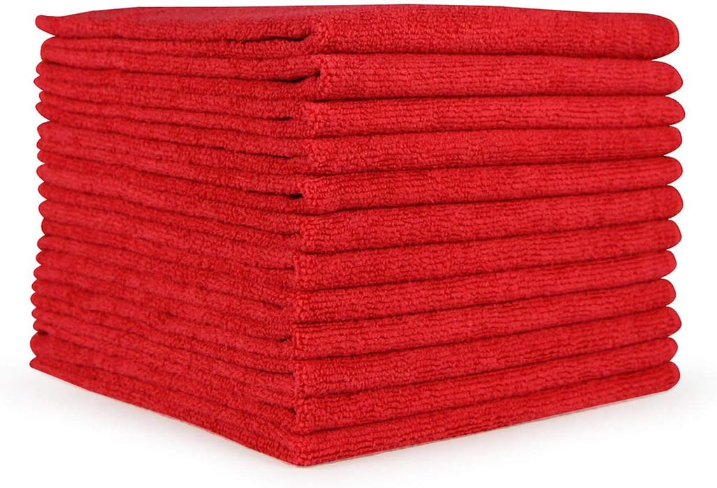 Arkwright Microfiber Cleaning Cloths - (Pack of 12) Lint & Streak-Free Drying Wash Towels, 320 GSM Super Absorbent & Quick Dry, Perfect Cleaner for Car, Glass, and Window, 12 x 12 in, Red