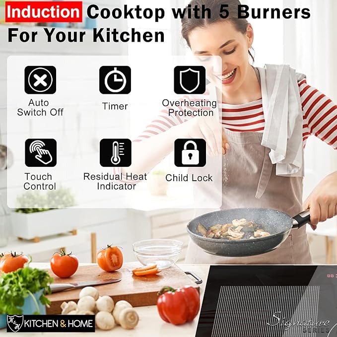 K&H SIGNATURE SERIES 5 Burner 31.5 Inch Built-in Induction Electric Stove Top Ceramic Cooktop Touch Control 240V 9200W IN30-9200FLX