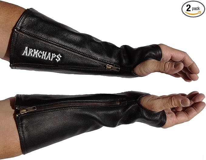 Arm Chaps Leather Protective Sleeves Arm Guard - Prevent Cuts, Scratches & Bruises - Genuine Cowhide - Ideal for Gardening & Construction - Left & Right Form-Fitting. Black (1 Pair/X-Small).