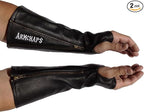 Arm Chaps Leather Protective Sleeves Arm Guard - Prevent Cuts, Scratches & Bruises - Genuine Cowhide - Ideal for Gardening & Construction - Left & Right Form-Fitting. Black (1 Pair/Medium).