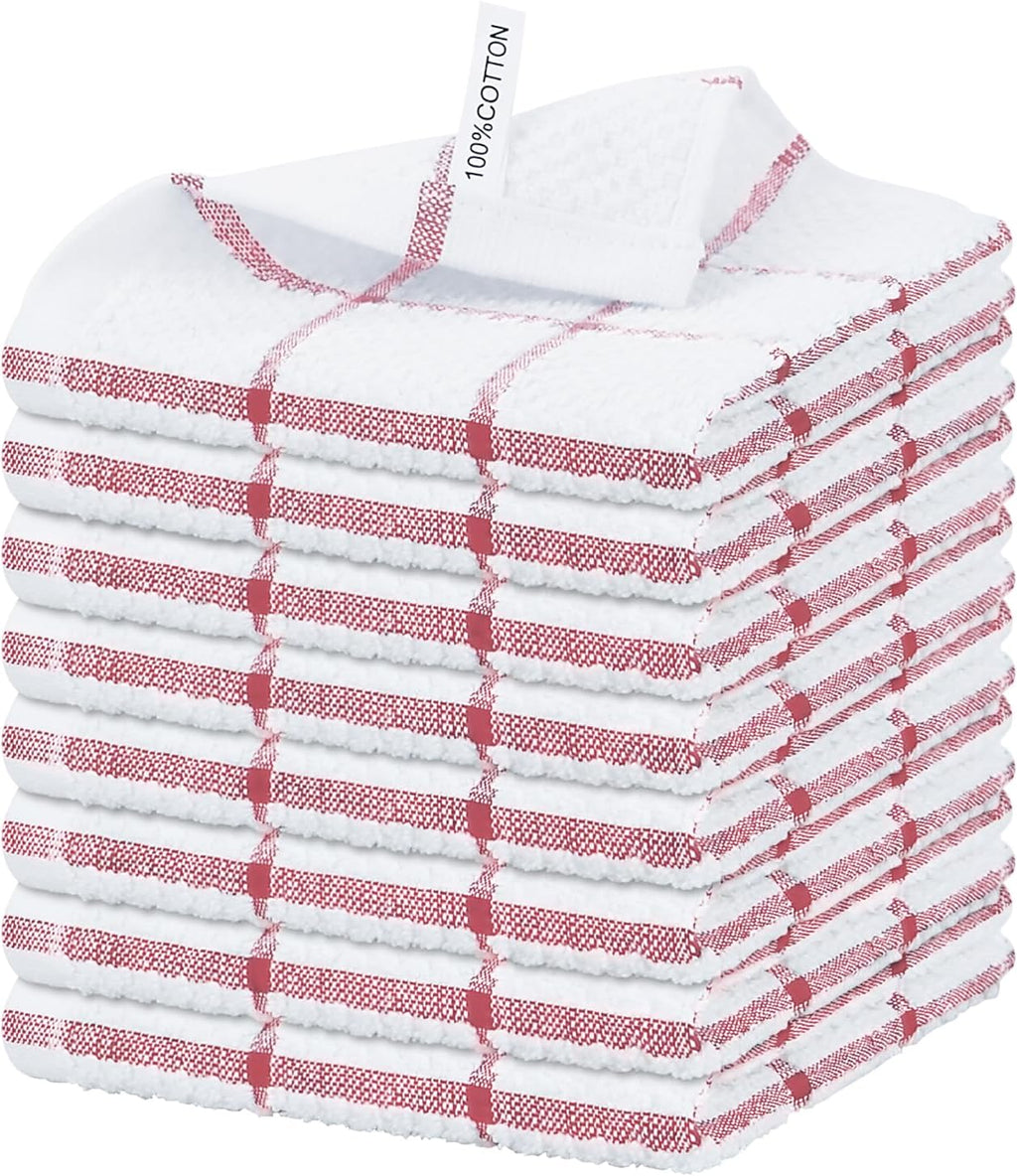 Nialnant 8 Pack Dish Cloths for Washing Dishes, 100% Cotton Reusable Cleaning Rag, Quick Drying Dish Towels for Kitchen, 12x12 Inches, Red Plaid