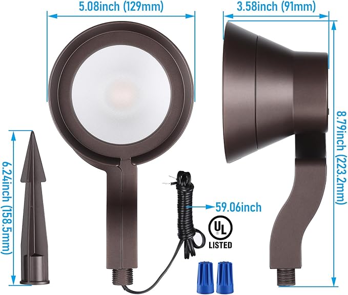 LEONLITE 8-Pack 12W/7.3W/3.7W Dimmable 5CCT LED Low Voltage Landscape Lights, Wall Wash Landscape Lighting Outdoor, 12V Landscape Spotlight, ETL, Aluminum, IP65 Waterproof