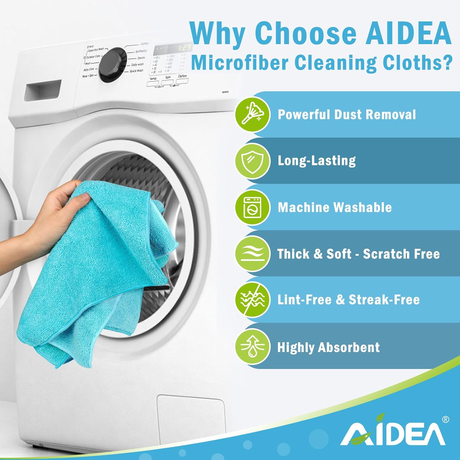 AIDEA Microfiber Cleaning Cloth-12PK, Soft Microfiber Towels for Cars, Absorbent Cleaning Rags, Lint-Free Streak-Free Wash Cloths for House, Kitchen, Window(12in.x12in), Blue