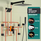 Enga Dual Shower Head Shower System with Body Jets, Wall Mount 10+6" Dual Rain Shower Head with 2 in 1 Handheld Spray for Two People, Shower Faucet Set with Valve Kit, Matte Black