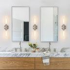 Wall Sconces Set of Two, Hardwired Brushed Nickel Bathroom Sconces Wall Lighting with Clear Glass, Modern Sconces Wall Decor Set of 2 Bathroom Light Fixtures for Mirror Hallway (Bulbs Not Included)