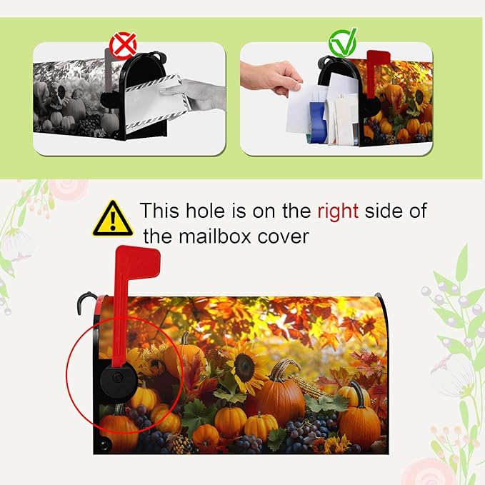 Fall Autumn Pumpkin Mailbox Covers Magnetic Standard Size 21x18 Inch Harvest Maple Leaves Letter Box Cover Fall Mailbox Post Box Wraps Yard Garden Decorations