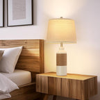 GyroVu Boho Rattan Table Lamp Set of 2, 3 Color Temperature Bedside Lamps, Lamps for Night Stands, Vintage Farmhouse Rattan Table Lamp Antique Lamp for Decoration, Living Room Bedside Table