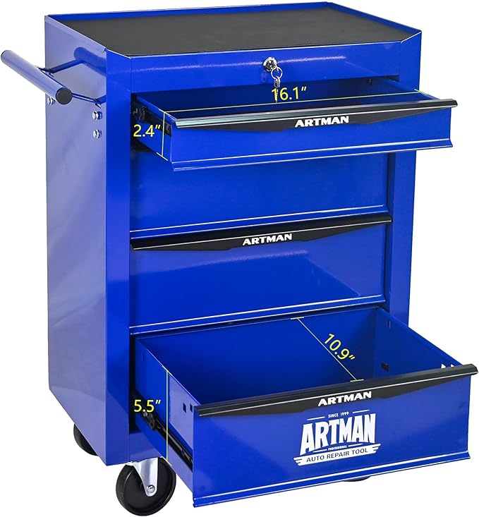 4-Drawer Steel Rolling Tool Cart with Wheels & Handle, Heavy-Duty Tool Chest Storage Cabinet for Garage and Workshop