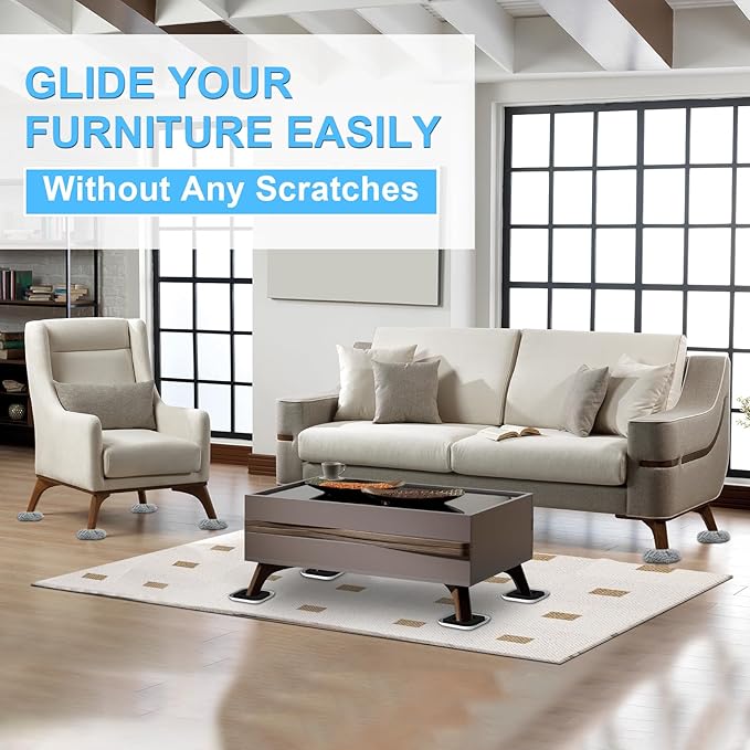 New Upgrade Furniture Movers Sliders, 8+8 Pack 4.3" Multi-Surface Furniture Sliders with Groove Design, 8PCS Moving Pads and 8 Hardwood Socks, Protect Floor and Easily Move Furniture