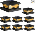 Solar Post Cap Lights Outdoor 8Pack [LED Bulb, 2 Brightness Setting] Fence Post Solar Lights Waterproof for 4x4 5x5 or 5.5x5.5 Wood Posts, Warm Bright Bulb Lighting for Garden Deck Yard