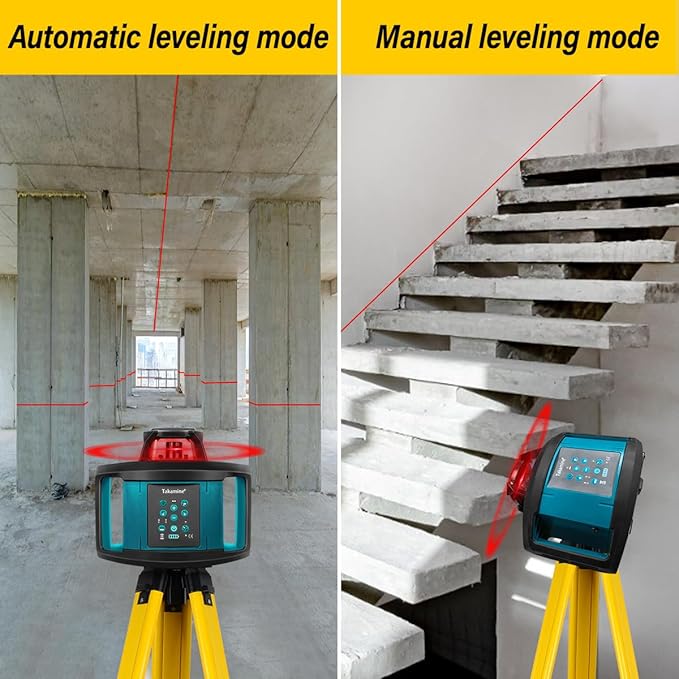 Takamine Rotary Laser Level Kit, Red Beam 635nm Wavelength, 800M Measuring Range, Horizontal/Vertical Self-Leveling, 5 Scan Angle and Rotation Speed Adjustment, Includes Remote Control, Receiver.