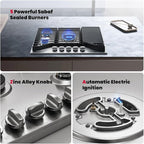 GASLAND Master 30 Inch Gas Cooktop with Griddle PRO GH3805SS1FC with 5 Burners, CSA certified, 120V Plug-in, NG/LPG Convertible