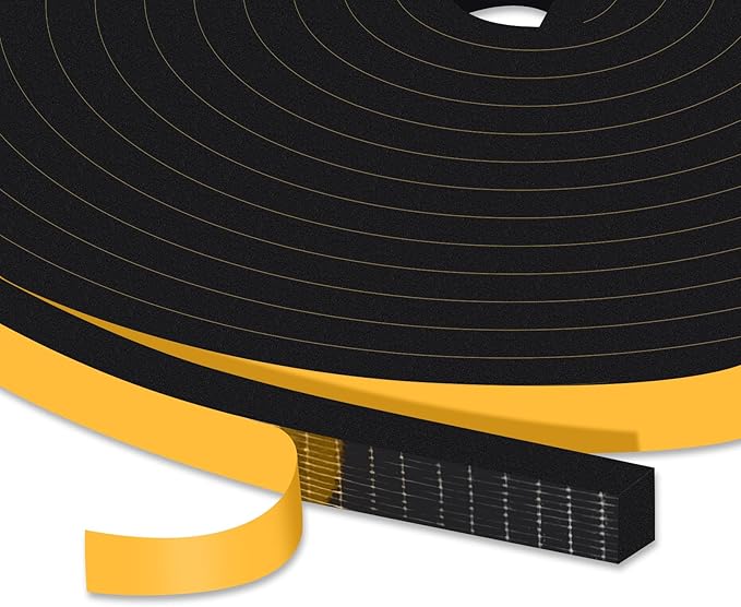 Door Weather Stripping for Doors and Windows, Self-Adhesive Foam Gasket Tape, Energy-Saving (3/8 in x 1/4 in x 33Ft)
