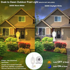 LIT-PaTH Dusk to Dawn Outdoor Post Lighting Fixture Pole Lantern, E26 Medium Base Max 60W, Aluminum Housing Plus Glass, Bulb Not Included (White, 2-Pack)