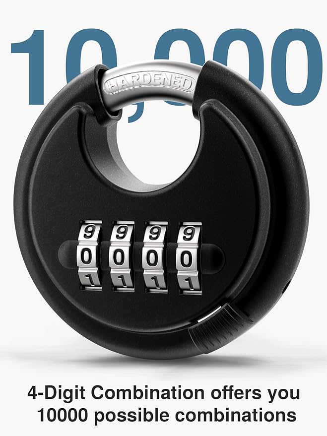 Puroma Combination Lock, 4 Digit Disc Padlock with Hardened Steel Shackle, Keyless Heavy Duty Combo Lock for Outdoor Sheds Fence, Gate Hasps, Storage Unit, School Gym Locker (2 Pack, ‎Black)