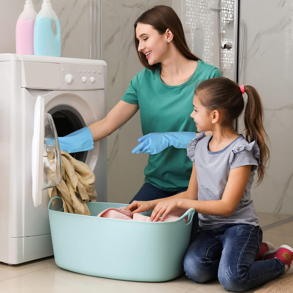 Bamllum Rubber Cleaning Gloves - 2 Pairs Latex Free Kitchen Cleaning Gloves with Cotton Liner- Household Dishwashing Gloves, Non- Slip Waterproof (Small, Blue+Pink)