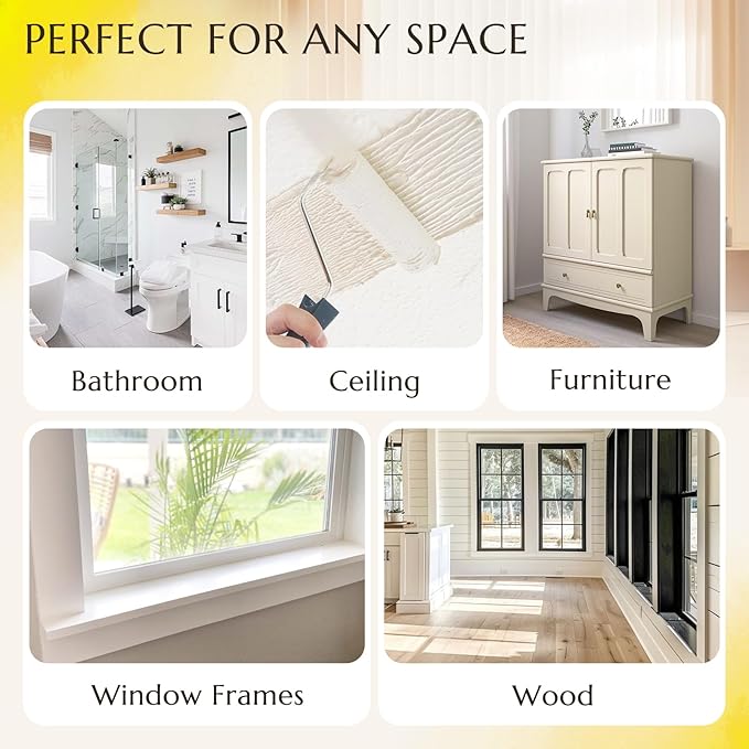 DWIL White Paint for Wall, Water-Based Ceiling Paint with Roller Kit - Interior/Exterior - No Sanding, Quick Drying, Low Odor - Perfect for Wall, Ceiling & More, 50-55sq.ft, 32 Oz, Semi-Gloss White