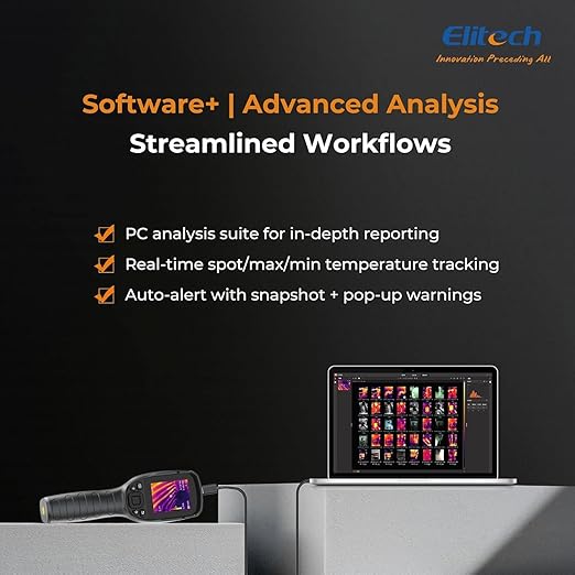 Elitech Thermal Imaging Camera – 256×192 IR High Resolution Infrared Camera, No Visual Fusion Needed, Video Recording, Emissivity & Temp Alarm Settings, for HVAC, Electrical, Home Inspection, TIC-210