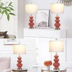 Triple Gourd Ceramic Table Lamps Set of 2, Modern Orange Bedside Lamps with USB A+C Ports & AC Outlet, 3 Way Touch Control Contemporary Nightstand Lamps for Bedroom Living Room