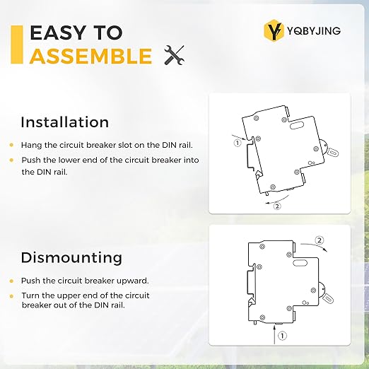 DC Circuit Breaker 10 Amp Solar Panel Disconnect Switch 12V-500V 1 Pole Miniature Solar Circuit Breaker for Outdoor PV Homes Battery, AC 110V DIN Rail MCB