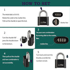 Long Shackle Combination Lock, Heavy Duty Outdoor Padlock Weatherproof, Resettable Combination Padlock of Metal for Gate, Shed, Storage Locker, Cable (Black, 7 Pack)